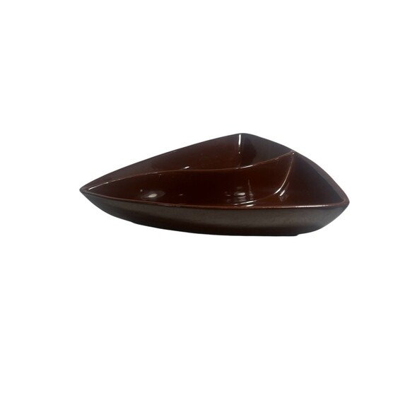 Vintage Divided Serving Dish Triangular Brown Ceramic 8.5” Long MCM Retro - Picture 9 of 10